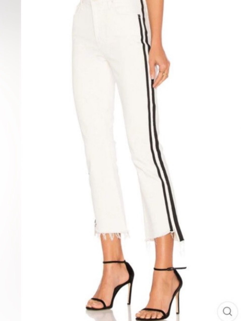 MOTHER White Cropped Jeans with Black Double Side Stripe Sz.25/xxs 24